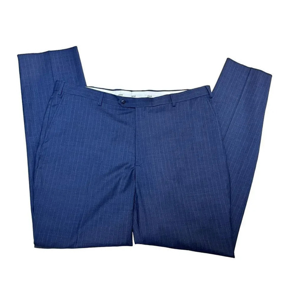 Jos A Banks Navy Blue Pinstriped Suit Pants Size 43 Business Career Wool - Picture 1 of 5